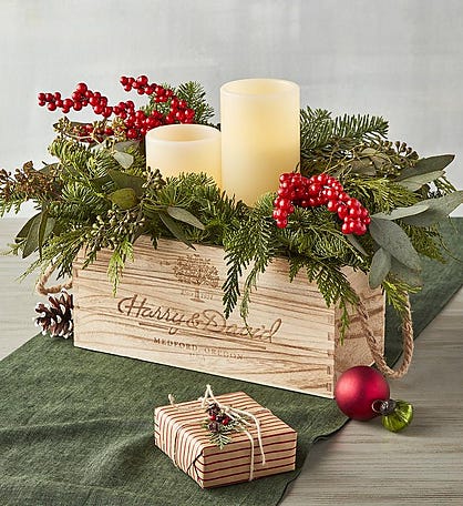 Traditional Evergreen Centerpiece with Flameless Candle